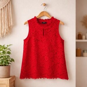 J Crew Feminine Coquette Red Floral Lace Sleeveless‎ Top Small Romantic Twee